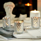 Homemory 24 Pack Silver Glass Votive Candle Holders, Tealight Candle Holder, Vintage Candle Holders Bulk for Table Centerpieces, Christmas, Baby Showers, Birthday, Wedding, Party