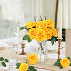 MACTING Artificial Yellow Rose Flowers 30PCS Real Touch Foam Roses with Stem Fake Flowers for DIY Table Centerpieces Bouquets Wedding Party Holiday Home Spring Mothers Day Decorations