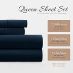 Linen Market Brushed Microfiber Queen Sheet Set 4 Piece – Oeko-TEX Certified Ultra Soft & Wrinkle-Free - 16" Deep Pocket Sheets - Easy Care Queen Size - Navy