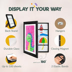 Zenacolor Kids Artwork Frames Changeable - Front-Opening to Display & Store 100 pcs - Set of 3 Kids Art Frame Includes Wall Hooks & Stand - 10x12.5cm - Black