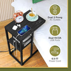 Yoobure LED C Shaped End Table with Charging Station, Small Side Tables for Living Room Bedroom, TV Tray Table with USB Ports and Outlets for Small Spaces, C Table for Couch Sofa, Bed Side Table