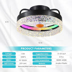 Flush Mount Ceiling Fan with Light - Small Low Profile Ceiling Fan,13" RGB Dimmable LED Bladeless Ceiling Fans, Modern Enclosed LED-RGB Ambient Light for Bedroom, Kids Room, Party