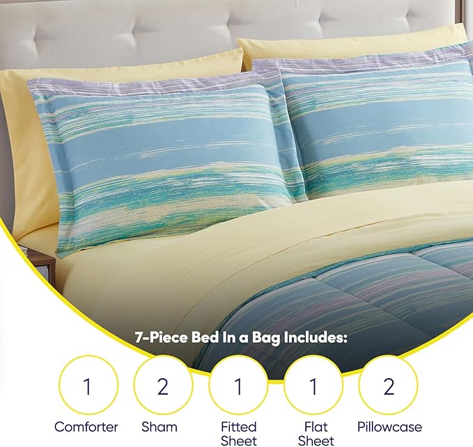 Sweet Home Collection 7 Piece Comforter Set Bag Solid Color All Season Soft Down Alternative Blanket & Luxurious Microfiber Bed Sheets, Sorento, Full