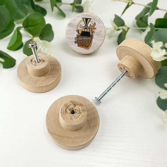 JamJam 8Pack 1-4/5Inch Round Vintage Coffee Themed Cabinet Kitchen Door Drawer Knobs and Pulls