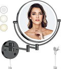 Rocollos 9" Plug-in Wall Mounted Lighted Makeup Mirror 1X/10X Magnification, Super Large Double Sided LED Vanity Mirror for Bathroom (Black)