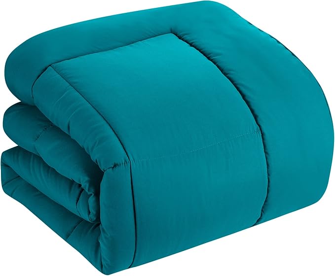 Sweet Home Collection 7 Piece Comforter Set Bag Solid Color All Season Soft Down Alternative Blanket & Luxurious Microfiber Bed Sheets, Teal, Full