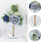 Wedding Artificial Bridesmaid Bouquet - 7 Inch Pre-Made Silk Bridesmaids Flowers Bouquet Small Bridal Bouquet for Bridesmaid for Rustic Vintage Wedding Ceremony Anniversary -Navy Blue