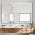 Suidia Bathroom Mirror, 60" x 40" Wall Mirror Metal Framed, Bathroom Vanity Mirror for Living Room Bedroom Bathroom Entryway, Black, Rect Corner Style