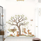 Jungle Animal Wall Stickers Big Tree Fox Sika Deer Safari Wall Decals Kid Room Nursery Baby Bedroom Décor