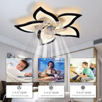 Low Profile Ceiling Fans with Lights,27.2” Black Modern Dimmable Flower Shape Ceiling Light Fan with Remote Control/app Control,Timing 6 Gear Speeds Fan Ceiling Lamp.