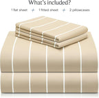 LuxClub 4 PC Queen Size Sheet Set Bed Sheets, Breathable Luxury Deep Pockets Wrinkle Free Cooling Sheets Machine Washable Hotel Bedding (Queen, Striped Cream)