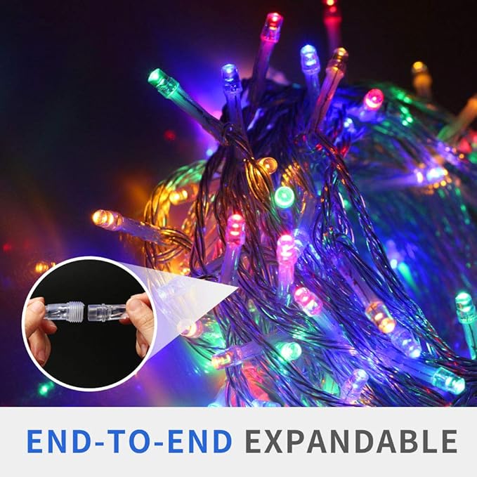 Christmas String Lights, 33FT 100 LEDs Chritsmas Tree Lights Indoor String Lights 8 Modes with End-to-End Plug Fairy Lights Decoration for Indoor Outdoor, Multicolor (Clear Wire)