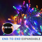 Christmas String Lights, 33FT 100 LEDs Chritsmas Tree Lights Indoor String Lights 8 Modes with End-to-End Plug Fairy Lights Decoration for Indoor Outdoor, Multicolor (Clear Wire)