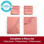 Mellanni Extra Deep Queen Sheets - 4 PC Iconic Collection Bedding - Hotel Luxury, Ultra Soft, Cooling Bed Sheets - Wrinkle, Fade, Stain Resistant (Queen, Coral)