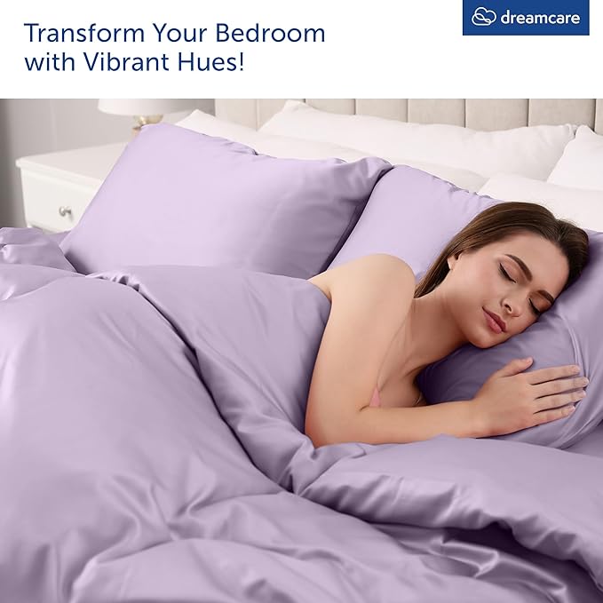 DREAMCARE King Size Sheets Set - Cooling Bed Sheets - 4pcs Set - up to 15" Deep Pocket King Sheet Set – Soft & Long Lasting Cooling - 100% Fine Brushed Microfiber with Side Pocket - Lavender
