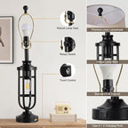 28" Table Lamps for Living Room Set of 2, Farmhouse Lamps for Night Stands with USB A+C, Bedside Lamps for Bedroom End Tables, Bulbs Included, Black