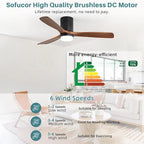 Sofucor Ceiling Fan with Lights 52 Inch Flush Mount Ceiling Fan with Remote Control, Wood Blades Modern Outdoor Ceiling Fans for Bedroom/Farmhouse/Patio/Indoor, Quiet DC Motor