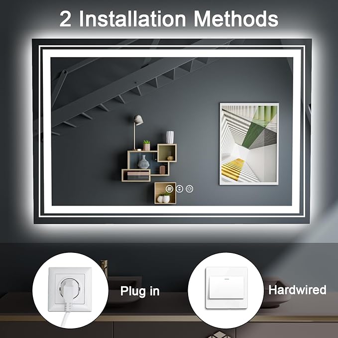27x35 LED Bathroom Mirror with Front and Backlight, Dimmable Lighted Bathroom Vanity Mirror with Anti-Fog, Memory Function,Tempered Glass(Horizontal/Vertical)