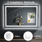 27x35 LED Bathroom Mirror with Front and Backlight, Dimmable Lighted Bathroom Vanity Mirror with Anti-Fog, Memory Function,Tempered Glass(Horizontal/Vertical)