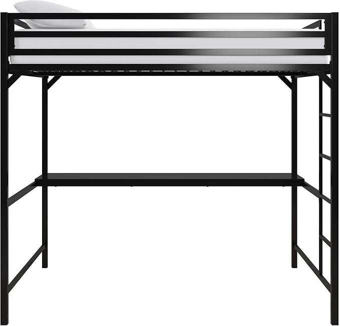 DHP Miles Metal Full Loft Bed with Desk, Black