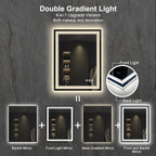 LED Bathroom Mirror, 24x32 Inch Gradient Front and Backlit LED Mirror for Bathroom, 3 Colors Dimmable CRI>90 Double Lights, IP54 Enhanced Anti-Fog, Hanging Plates Vanity Mirror with Lights