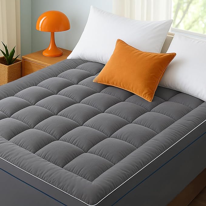 Bedsure Full Size Mattress Topper - Pillow Top Mattress Pad Cover with Deep Pocket Fits up to 21 Inches, Plush Soft Bed Topper for Back Pain Relief, Overfilled with Down Alternative Filling, Grey
