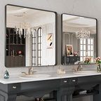 LOAAO 32X32 Inch Black Metal Framed Bathroom Mirror for Wall, Matte Black Bathroom Vanity Mirror Farmhouse, Anti-Rust, Hangs Horizontally or Vertically
