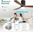 Sofucor 52 Inch Smart Ceiling Fans with Lights-Flush Mount Low Profile Modern Outdoor Solid Wood Ceiling Fans with Alexa/Google Assistant/APP/Remote Control for Bedroom/Farmhouse/Patio, Brown Black
