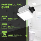 Homewerks 7141-50-G4 Bathroom Fan Integrated LED Light Ceiling Mount Exhaust Ventilation Ultra Quiet 0.7 Sones 50 CFM, White