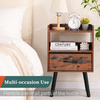 Yoobure Night Stand with Fabric Drawer, Modern Nightstand, Bedside Tables, Mid Century Nightstands with Open Storage Shelf, Wood Bedside Table, Small Night Stands for Bedrooms, 2-Tier Night Table