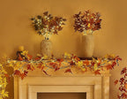 Hairui Lighted Maple Leaf Garland with Timer 6FT 24 Warm White LED, Fall Garland with Lights Battery Operated for Thanksgiving Harvest Christmas Wedding Decoration Indoor Outdoor