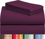 LuxClub 4 PC Queen Sheet Set, Deep Pockets Wrinkle Free Cooling Bed Sheets Hotel Bedding for Women, Men, Kids & Teens, Includes 1 Fitted Sheet, 1 Flat Sheet and 2 Pillowcases - Silky Soft Eggplant