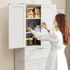 Iwell Tall Storage Cabinet with Adjustable Shelf & 1 Large Drawer, Pantry Cabinet with 4 Doors, Bathroom Cabinets, Kitchen Cabinets for Dining Room, Living Room, Home Office, White