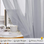 RYB HOME Sheer Curtains Valances-Bed Curtains, Kids Room Breezy Bedroom Window Valance Scarf for Canopy Frame Living Room Backdrop Table Runner,60 x 216 inch Long per Panel, 2 Panels, Dove Grey,Adult