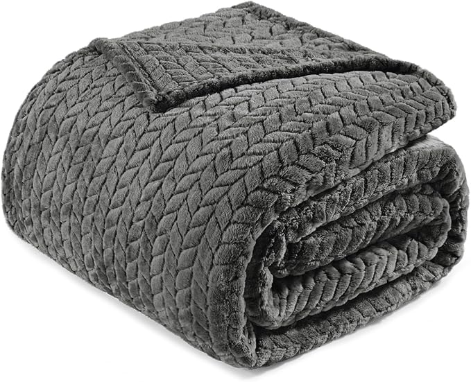 Exclusivo Mezcla Fleece Queen Size Blanket for Bed, 90x90 Inches Soft Cozy Jacquard Flannel Blankets, Lightweight Fuzzy Plush Warm for Winter, Dark Grey
