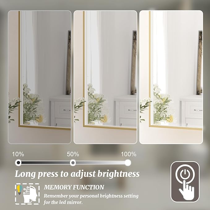 36x36 Inch LED Bathroom Mirror, Gold Metal Framed Lighted Mirror for Bathroom, Wall Mouted LED Vanity Mirror with Lights, 3 Colors and Stepless Dimmable, Anti-Fog, Memory