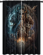 Cool Norse Viking Theme Curtains - Fantasy Ancient Symbols Wildlife Wolf Nordic Vikings Window Drapes,Energy Saving Thermal Insulated Rod Pocket Bedroom Blackout Curtains 2 Panels 84L x 26W