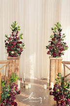 Ling's moment 41" Tall Fall Free Standing Artificial Flowers Arrangements 2pcs Wedding Aisle Runner Chair Decoration Fake Bordeaux Red for Arch Entryway Ceremony Reception Church Rose Floral Party