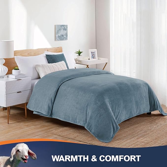 Walensee Fleece Blanket Plush Throw Fuzzy Lightweight (King Size 108x90 Washed Blue/Slate Blue/Grey Blue) Super Soft Microfiber Flannel Blankets for Couch, Bed, Sofa Warm and Cozy for All Seasons