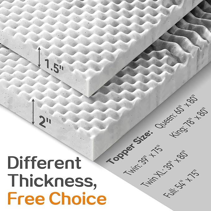SINWEEK 1.5 Inch Mattress Topper 5-Zone Memory Foam Mattress Topper Pressure Relieve Soft Mattress Pad, CertiPUR-US Certified, Full Size, Gray