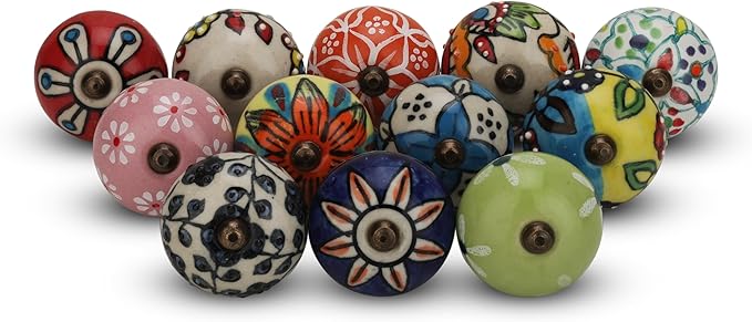 Knobs for Cabinets and Drawers Assorted Multicolor Cupboard Wardrobe Furniture Knob Door Pull Handles for Dresser Kitchen Wardrobes Boho Home Interior Decor - Pack of 25