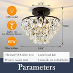 YYJLX Indoor Motion Sensor Ceiling Light Fixture Modern Cryatal Semi Flush Mount Ceiling Light Black Ovrehead Light Fixture for Porch Hallway Front Entryway Kitchen Hall Garage.