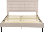 Decoro Mornington Upholstered 2.0 Platform Bed, Button-Tufted Fabric Headboard and Metal Frame with Wood Slat Support, Linen, Queen