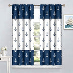 Anchor Pattern Curtains, Nautical Theme Navy Blue White Anchor Sea Life Adventure Print Blackout Window Treatments for Living Room Boys Men's Bedroom 84x84in
