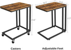 VASAGLE End Table, C Shaped TV Tray with Metal Frame Rolling Casters, Industrial Side Table for Living Room Bedroom, 19.7 x 13.8 x 23.6 Inches, Rustic Brown and Black