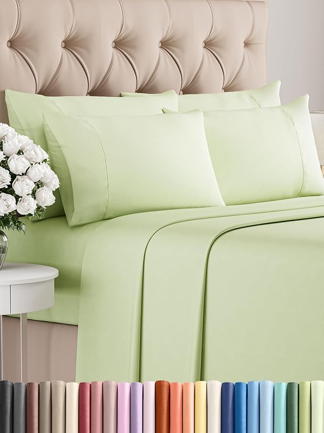 King 6 Piece Sheet Set - Comfy Breathable & Cooling - Ultra-Soft Hotel Luxury Bedding Set with 8-16 Inch Deep Pockets - 1 Flat & 1 Fitted Sheet & 4 Pillowcases - Wrinkle Free & Easy Care - Light Sage