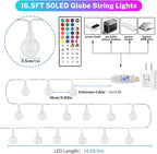 OMIKA Color Changing Indoor String Light USB Plug, 16.5ft 50 LEDs Crystal Globe Fairy Lights with Remote Timer Ambient Lighting for Girls Bedroom Home Xmas Halloween Party Decor (24 Colors)
