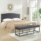 24KF Upholstered Tufted Button Linen Fabric Headboard,Comfortable Fashional Headboard King/CA King Size,Dark Gray