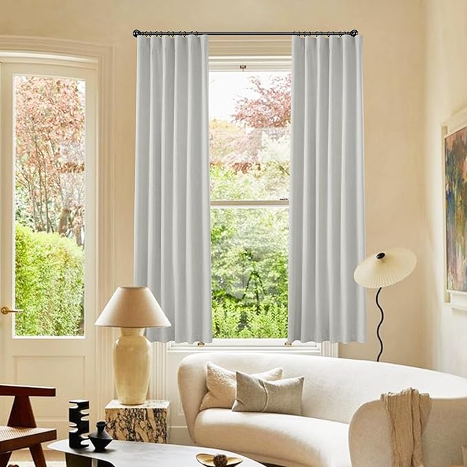 KangBang Light Grey Blackout Curtains 63 Inches Long for Kitchen, Thermal Insulated Linen Textured Curtains, Back Tab Loop Pocket Pleated Rustic Scandinavian Window Curtains 2 Panels,52x63 Inch