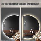 Half Moon LED Bathroom Mirror,Frameless Backlit Wall Mirror, Anti-Fog Smart Vanity Mirror,3 Colors Lights Dimmable Brightness and Time,Touch Switch (Left Semicircle, 100 * 70)